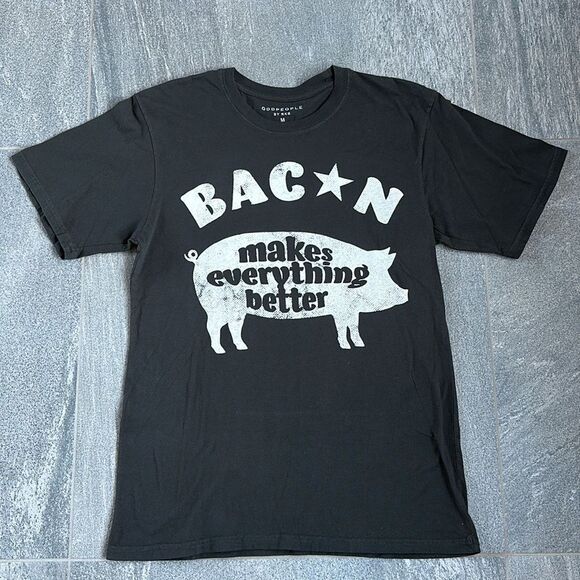 NWOT Recycled Karma ODDPEOPLE Bacon Makes Everything Better Relaxed Tee Black M - Picture 2 of 14